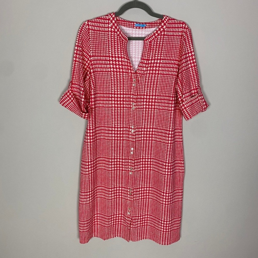 J.McLaughlin Button Front Shift‎ Dress Catalina Cloth Large Houndstooth Plaid
